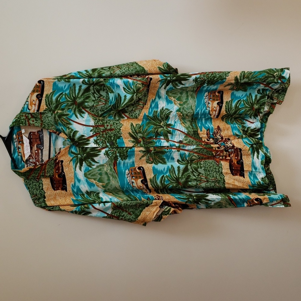 Uluwatu Hawaiian Surfing Beach Print Button Front Short Sleeve Shirt, Size XXL